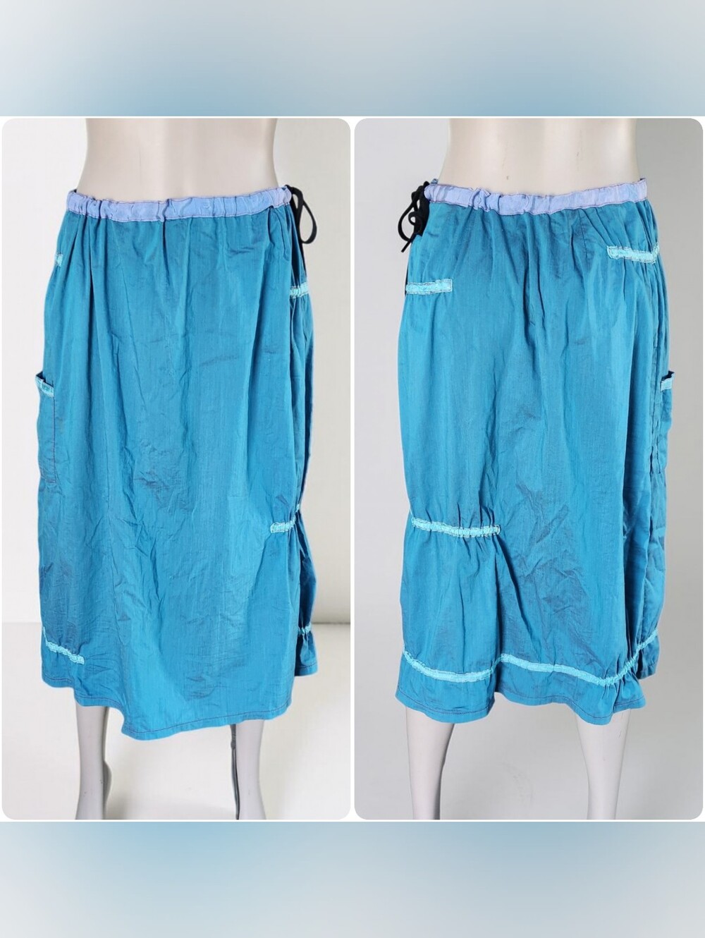Neesh By Dar Midi Blue Lagenlook Cotton Skirt Tie Waist Womens S Artisan Twee